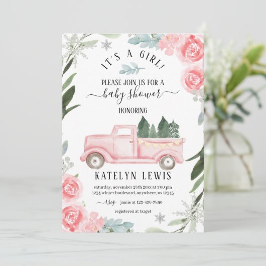 冬トラックベビーシャワー招待状フローラ 招待状 (スタンド正面)