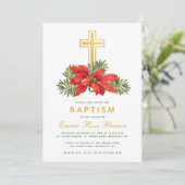 冬バプテスマのまわりにスクリスマスポインセチア&パイン 招待状 (スタンド正面)