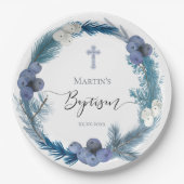 冬バプテスムブルーリース紙プレート ペーパープレート (正面)
