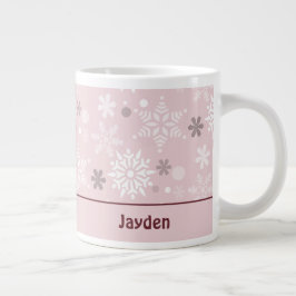 冬パステルピンク雪の結晶クリスマスシーズン ジャンボコーヒーマグカップ