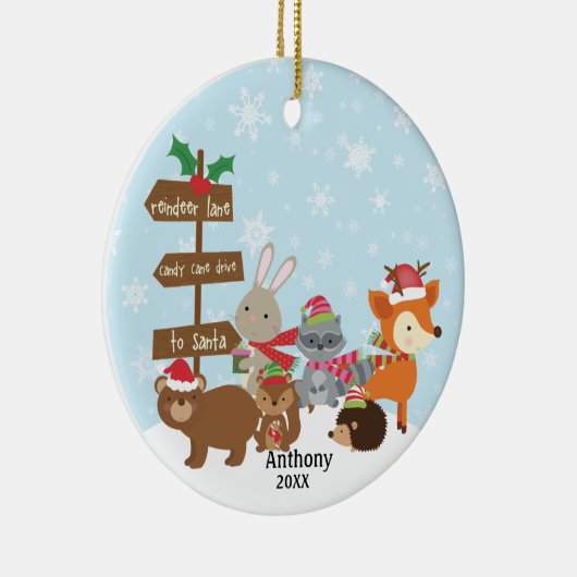 冬パーソナライズされたの森林動物 セラミックオーナメント (右)