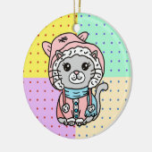 冬パーソナライズされた帽の漫画の猫 セラミックオーナメント (左)