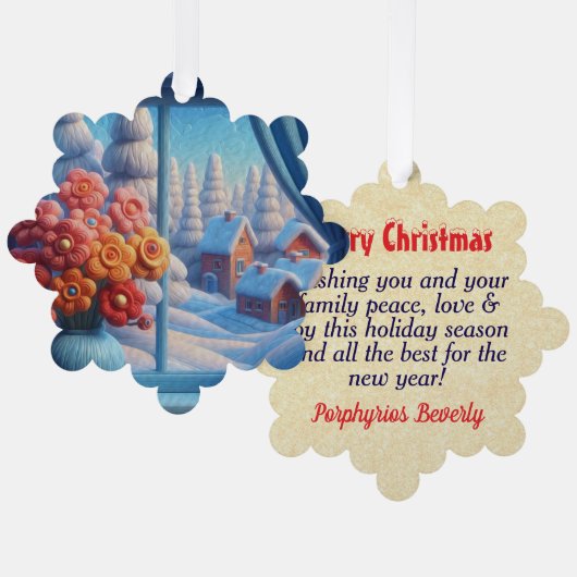 冬パーソナライズされた窓花アート オーナメントカード (正面/裏面)