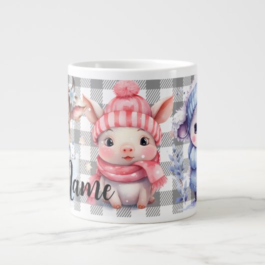 冬パーソナライズされた農動物 ジャンボコーヒーマグカップ (正面)