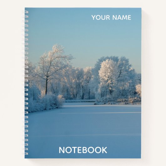 冬パーソナライズされた雪の風景フォトノートブック ノートブック (正面)