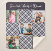 冬パーソナライズされた青グレープレイド写真コラージュ シェルパブランケット (正面)