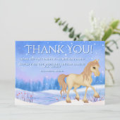 冬パーソナライズされた馬と雪の誕生日 サンキューカード (スタンド正面)
