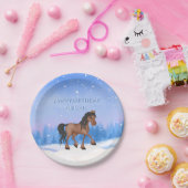 冬パーソナライズされた馬と雪の誕生日 ペーパープレート (パーティー)