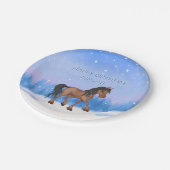 冬パーソナライズされた馬と雪の誕生日 ペーパープレート (アングル)