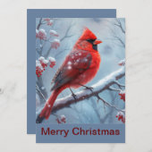 冬パーソナライズされた(鳥)ショウジョウコウカンチョウクリスマスカード、カード シーズンカード (正面/裏面)