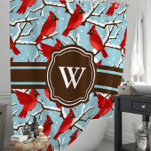 冬パーソナライズされた（鳥）ショウジョウコウカンチョウ シャワーカーテン