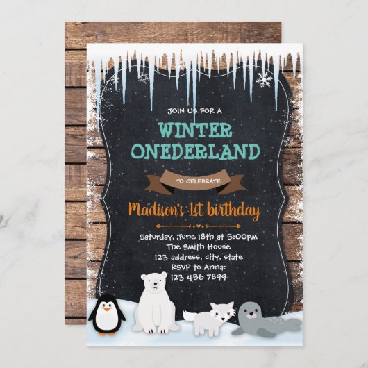 冬パーティー北極テーマ招待状 招待状 (正面/裏面)