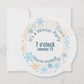 冬パーティー雪片デザイン 招待状 (正面)