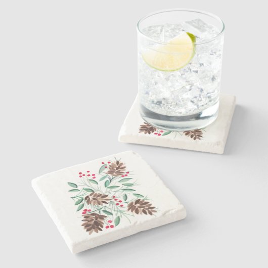 冬ピネコーンウォーターカラーストーンコースター ストーンコースター (横)