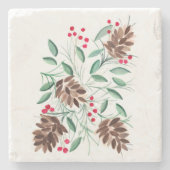 冬ピネコーンウォーターカラーストーンコースター ストーンコースター (正面)