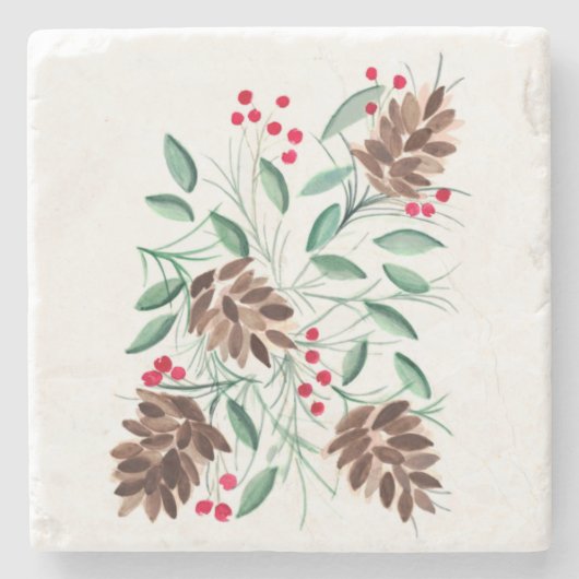 冬ピネコーンウォーターカラーストーンコースター ストーンコースター (正面)