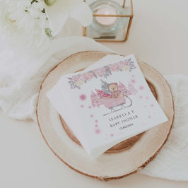 冬ピンクのテディベアそりの女の子ベビーシャワー スタンダードカクテルナプキン