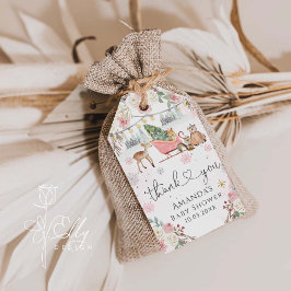 冬ピンクの森林動物の女の子ベビーシャワー ギフトタグ