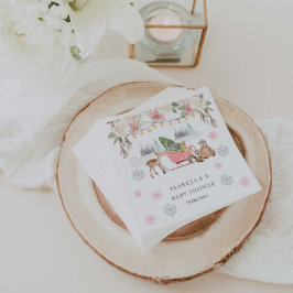 冬ピンクの森林動物の女の子ベビーシャワー スタンダードカクテルナプキン