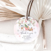 冬ピンクの森林動物の女の子ベビーシャワー フェイバータグ