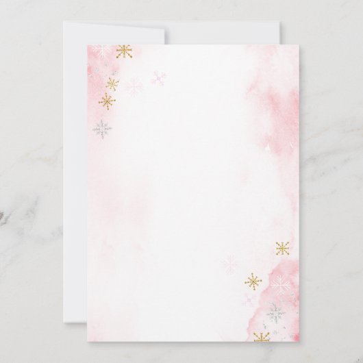 冬ピンクの森林動物の女の子ベビーシャワー 招待状 (裏面)