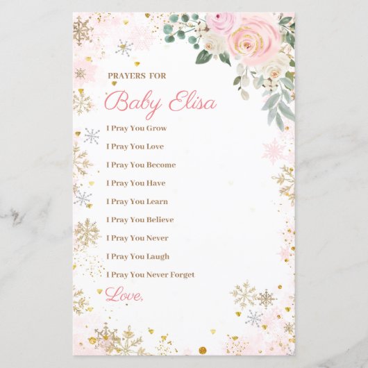 冬ピンクスノーフレークフローラ祈りの言葉ベビー (正面)