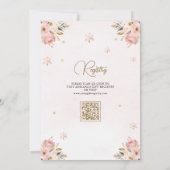 冬ピンク金ゴールドフローラテディベア赤ちゃんシャワー 招待状 (裏面)