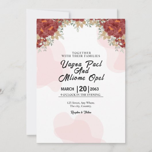 冬ファンタジーフラワーカードデザインテンプレート 招待状 (正面)