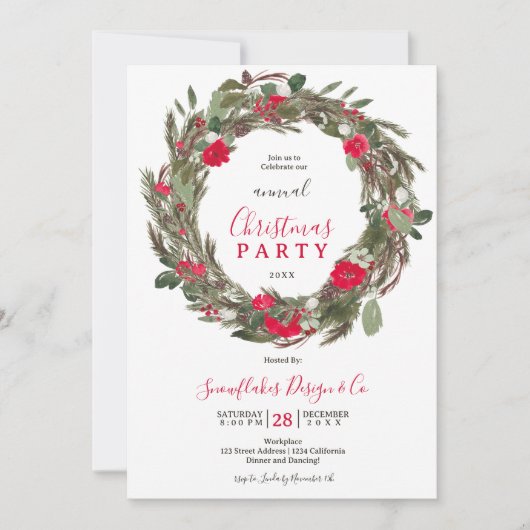 冬フェスティバルリースクリスマス企業のパーティー 招待状 (正面)