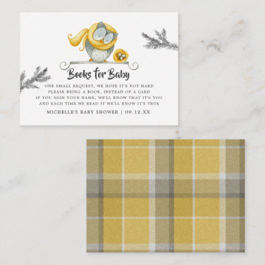 冬フクロウのクリスマスベビーシャワー予約リクエスト エンクロージャーカード (正面/裏面)