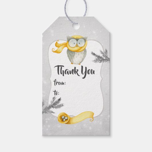 冬フクロウのクリスマスベビーシャワー ギフトタグ (正面)
