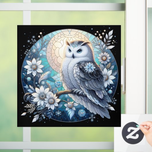 冬フクロウのステンドグラスの窓が貼り付く ウィンドウサイン (ホーム)