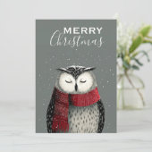冬フクロウのセレニティクリスマス シーズンカード (スタンド正面)
