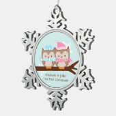 冬フクロウ夫婦 スノーフレークピューターオーナメント (右)