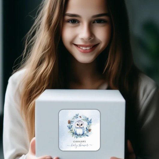 冬フクロウ水彩赤ちゃんシャワー スクエアシール