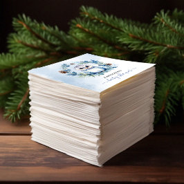 冬フクロウ水彩赤ちゃんシャワー スタンダードカクテルナプキン