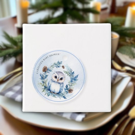 冬フクロウ水彩赤ちゃんシャワー フェイバータグ