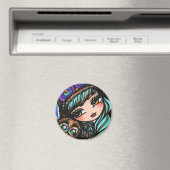 冬フクロウ雪の森ハットガールファンタジーアート マグネット (インサイチュ (食洗機))