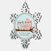 冬フクロウ4人家族 スノーフレークピューターオーナメント (右)