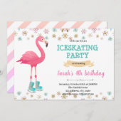 冬フラミンゴ氷スケートで滑るパーティー 招待状 (正面/裏面)