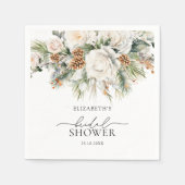 冬フローラエバーグリーンモダンブライダルシャワー スタンダードカクテルナプキン (正面)