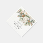 冬フローラエバーグリーンモダンブライダルシャワー スタンダードカクテルナプキン (角)