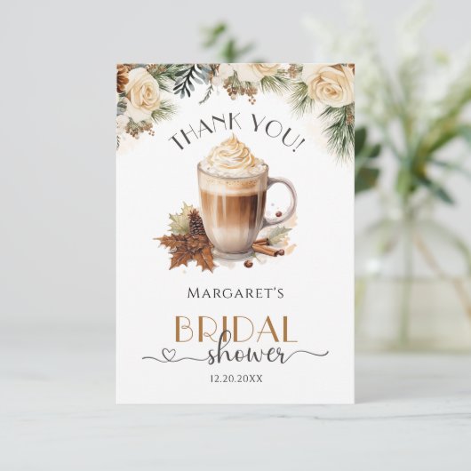 冬フローラコーヒーブライダルシャワーサンキューカード サンキューカード (スタンド正面)