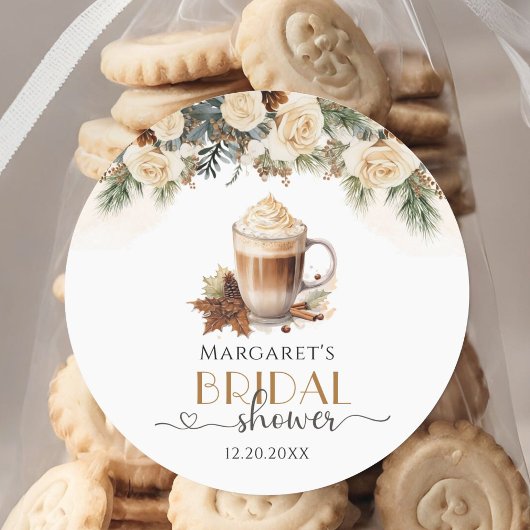 冬フローラコーヒーブライダルシャワーラウンドステッカー ラウンドシール