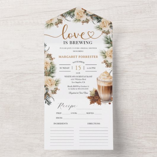 冬フローラコーヒーブライダルシャワーレシピ オールインワン招待状 (内側)