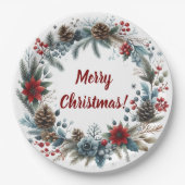 冬フローラパインコーンリース ペーパープレート (正面)