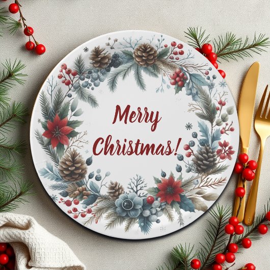 冬フローラパインコーンリース ペーパープレート