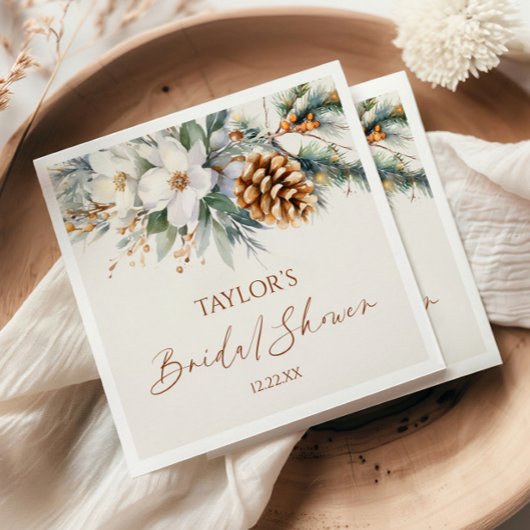 冬フローラパインツリーブライダルシャワー スタンダードカクテルナプキン