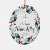 冬フローラブルゴーニュパーソナライズされたガールバプテスマ セラミックオーナメント (右)