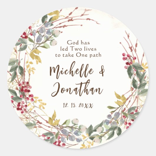 冬フローラリース感動的引用文結婚ズ ラウンドシール (正面)